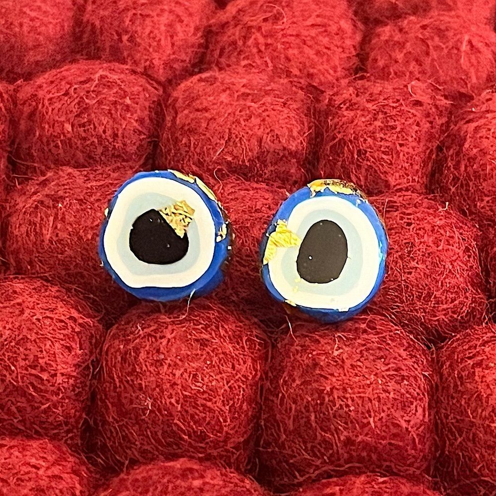 NEW Evil Eye Polymer Clay Gold Leaf & Resin Stud Earrings